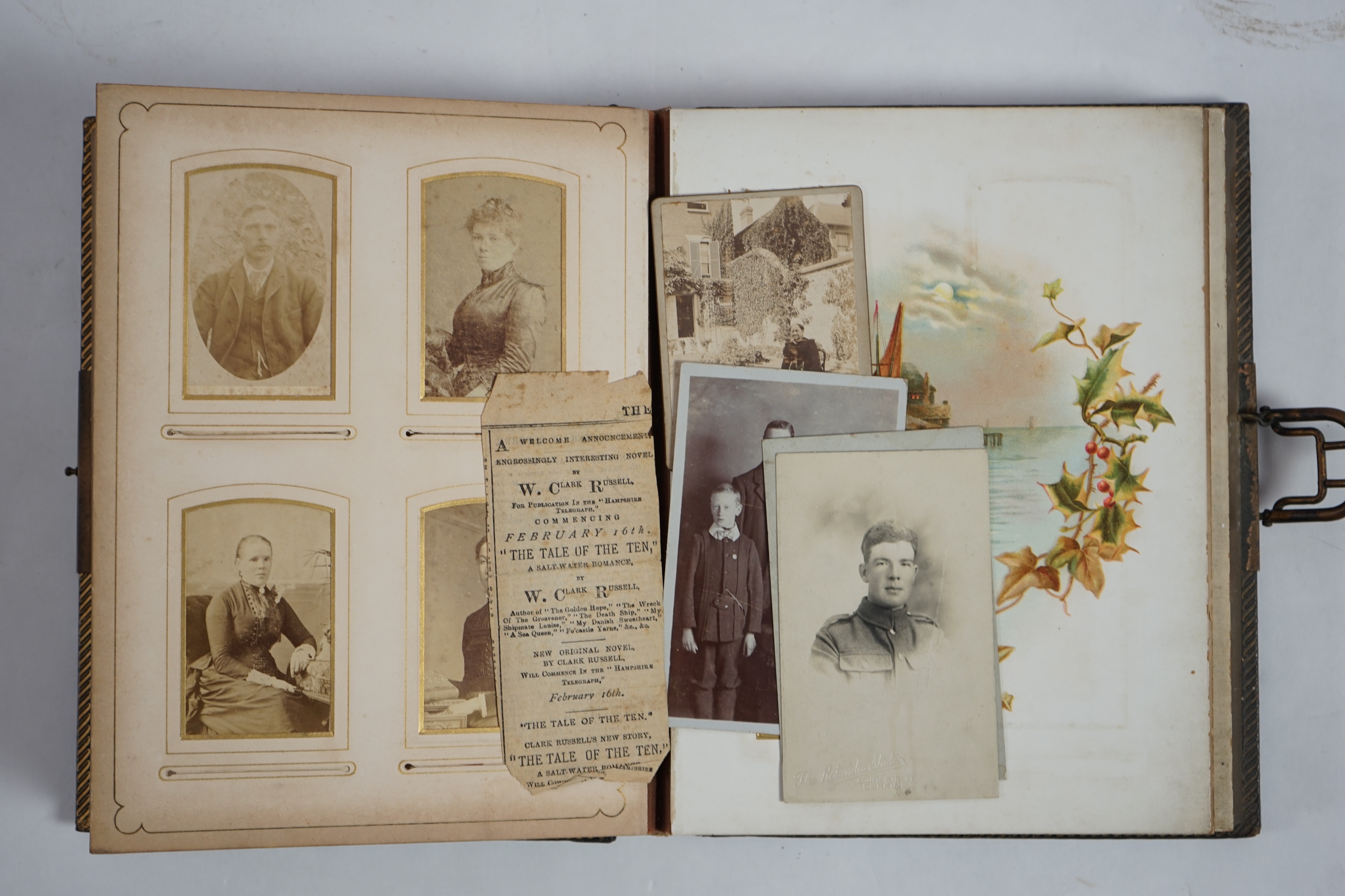 A late 19th century musical embossed leather photograph album 'The Seaside Album' by J.C.M Co. Ltd